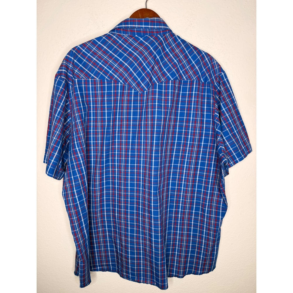 Wrangler Men Blue Red Plaid Western Short Sleeve‎ Snap Button Shirt XXL - Picture 2 of 7